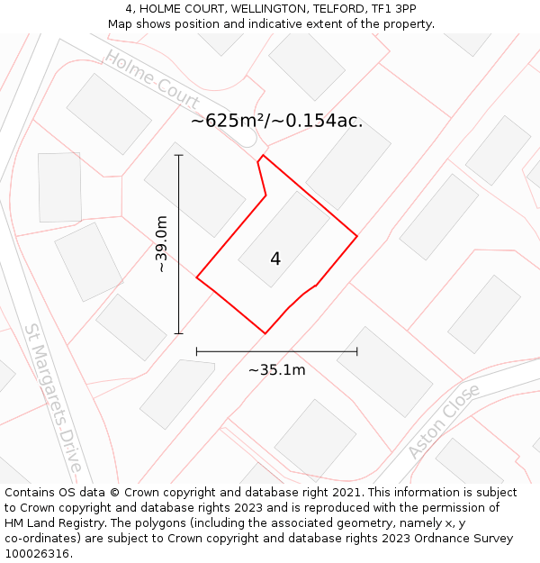 4, HOLME COURT, WELLINGTON, TELFORD, TF1 3PP: Plot and title map