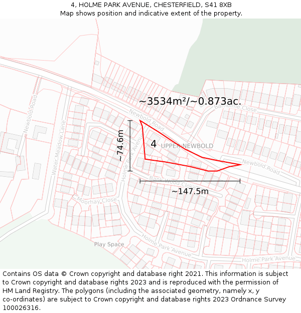 4, HOLME PARK AVENUE, CHESTERFIELD, S41 8XB: Plot and title map