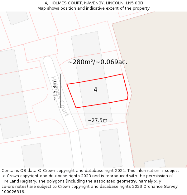 4, HOLMES COURT, NAVENBY, LINCOLN, LN5 0BB: Plot and title map
