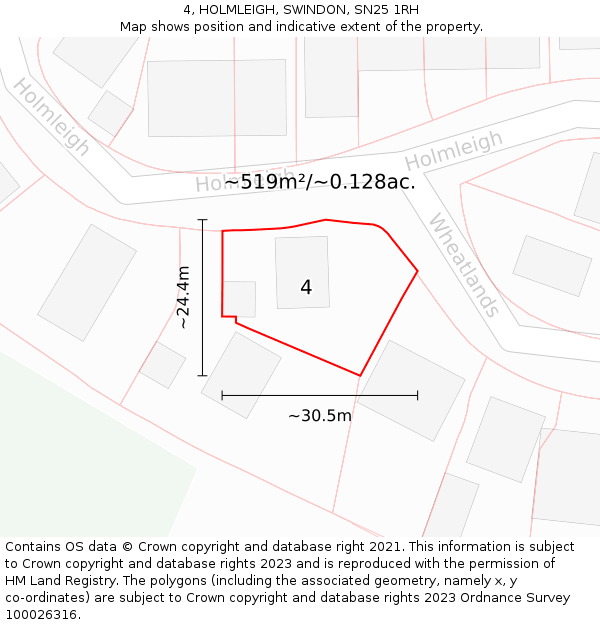 4, HOLMLEIGH, SWINDON, SN25 1RH: Plot and title map