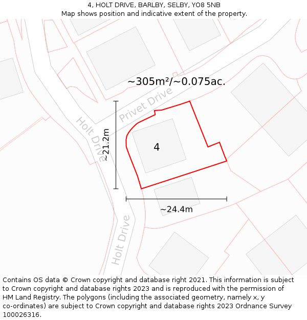 4, HOLT DRIVE, BARLBY, SELBY, YO8 5NB: Plot and title map