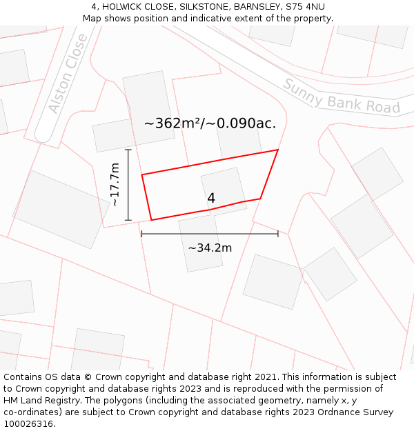 4, HOLWICK CLOSE, SILKSTONE, BARNSLEY, S75 4NU: Plot and title map