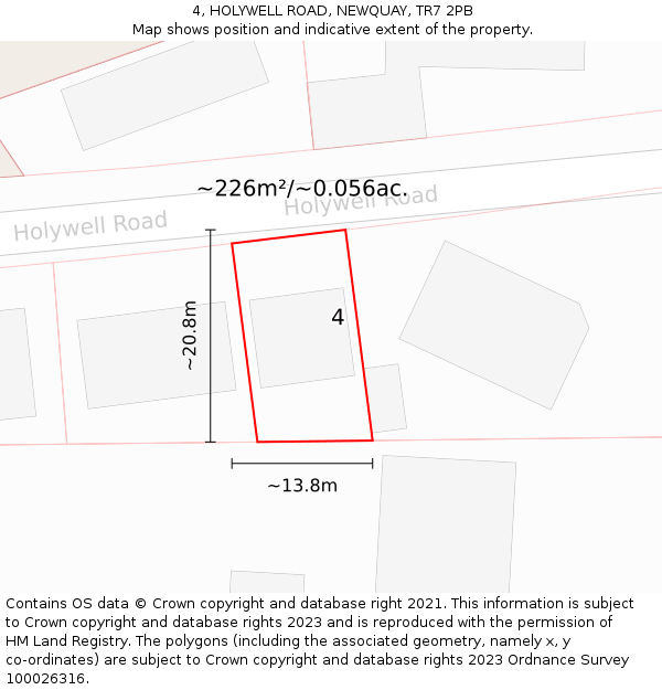 4, HOLYWELL ROAD, NEWQUAY, TR7 2PB: Plot and title map