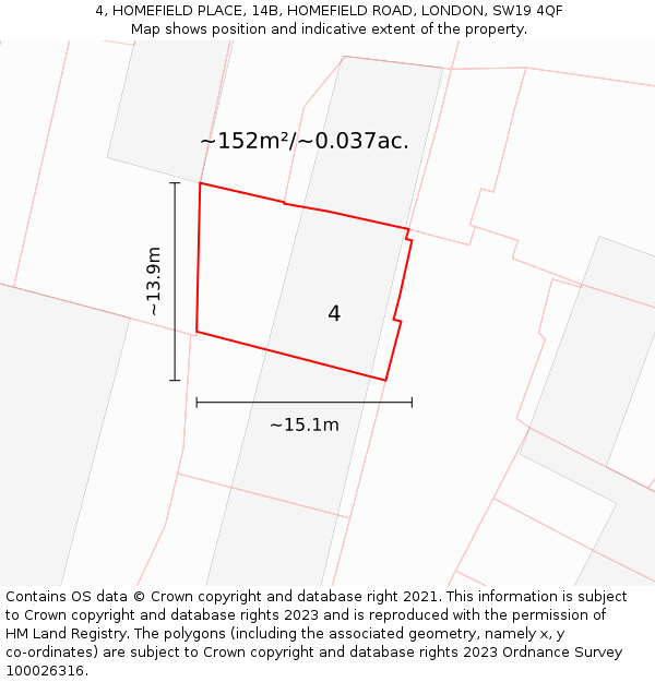 4, HOMEFIELD PLACE, 14B, HOMEFIELD ROAD, LONDON, SW19 4QF: Plot and title map