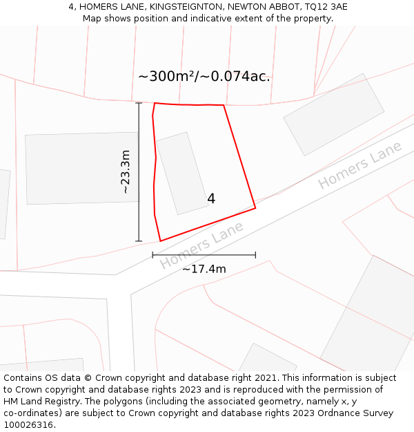 4, HOMERS LANE, KINGSTEIGNTON, NEWTON ABBOT, TQ12 3AE: Plot and title map