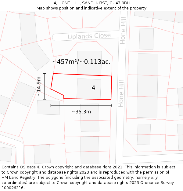 4, HONE HILL, SANDHURST, GU47 9DH: Plot and title map