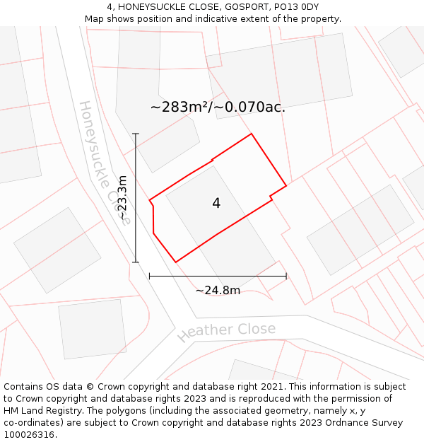 4, HONEYSUCKLE CLOSE, GOSPORT, PO13 0DY: Plot and title map