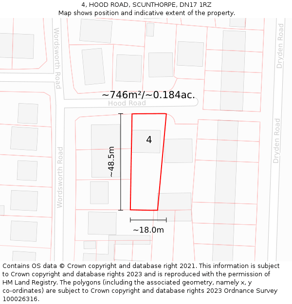 4, HOOD ROAD, SCUNTHORPE, DN17 1RZ: Plot and title map