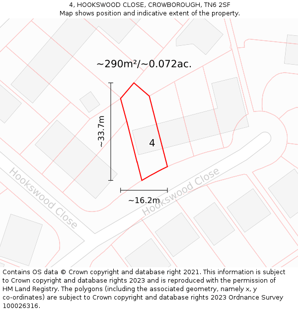 4, HOOKSWOOD CLOSE, CROWBOROUGH, TN6 2SF: Plot and title map