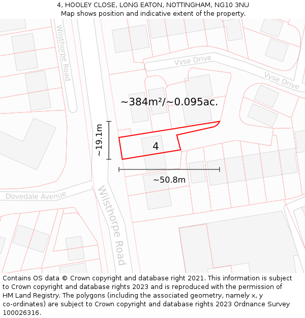 4, HOOLEY CLOSE, LONG EATON, NOTTINGHAM, NG10 3NU: Plot and title map