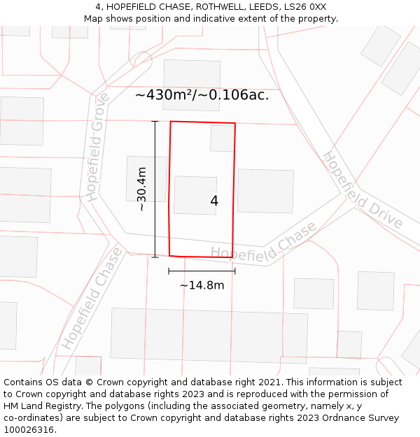 4, HOPEFIELD CHASE, ROTHWELL, LEEDS, LS26 0XX: Plot and title map