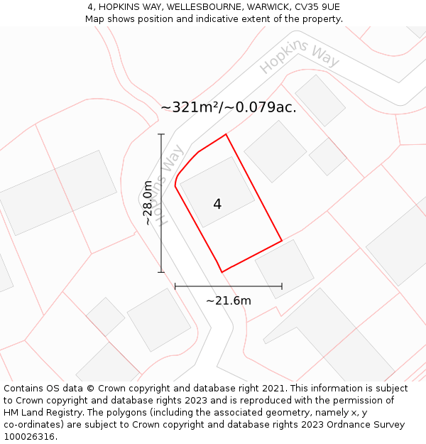 4, HOPKINS WAY, WELLESBOURNE, WARWICK, CV35 9UE: Plot and title map