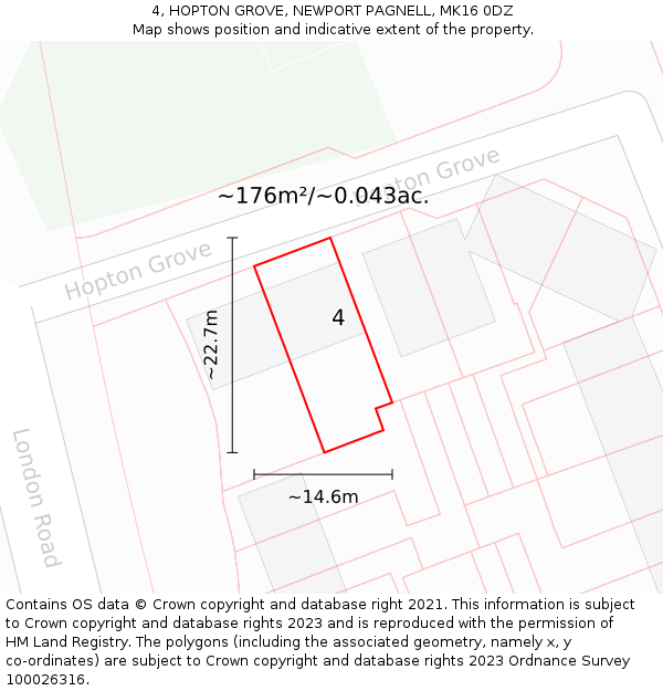 4, HOPTON GROVE, NEWPORT PAGNELL, MK16 0DZ: Plot and title map