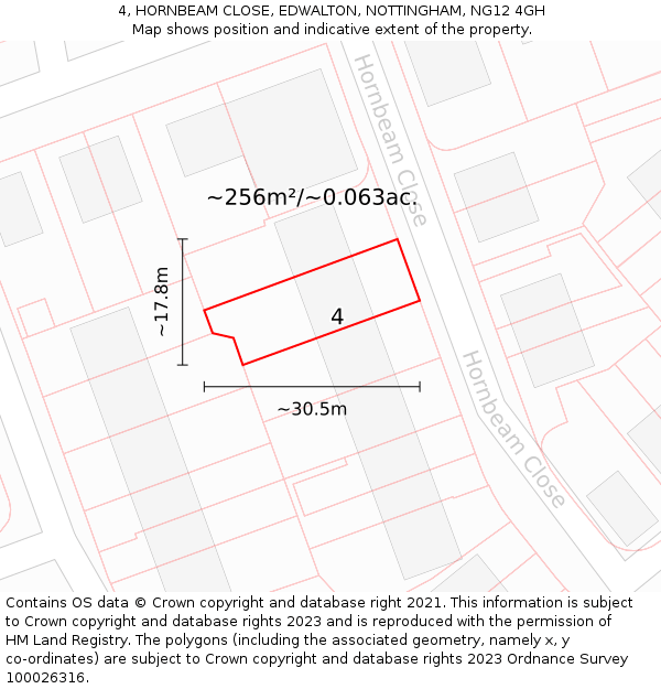 4, HORNBEAM CLOSE, EDWALTON, NOTTINGHAM, NG12 4GH: Plot and title map