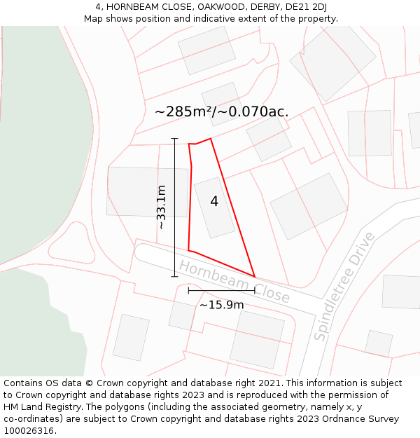 4, HORNBEAM CLOSE, OAKWOOD, DERBY, DE21 2DJ: Plot and title map