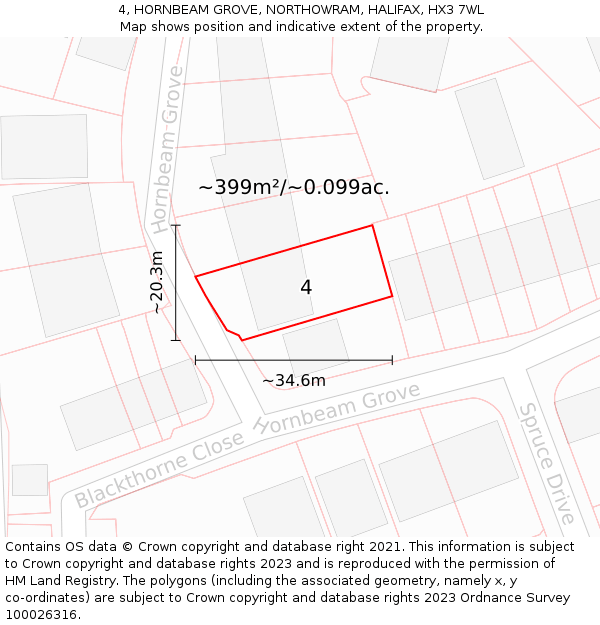 4, HORNBEAM GROVE, NORTHOWRAM, HALIFAX, HX3 7WL: Plot and title map