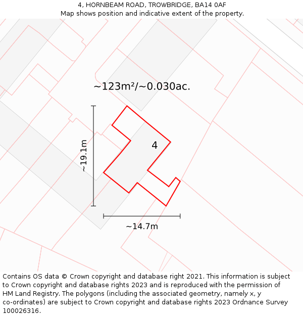 4, HORNBEAM ROAD, TROWBRIDGE, BA14 0AF: Plot and title map