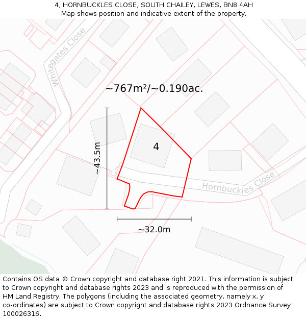 4, HORNBUCKLES CLOSE, SOUTH CHAILEY, LEWES, BN8 4AH: Plot and title map