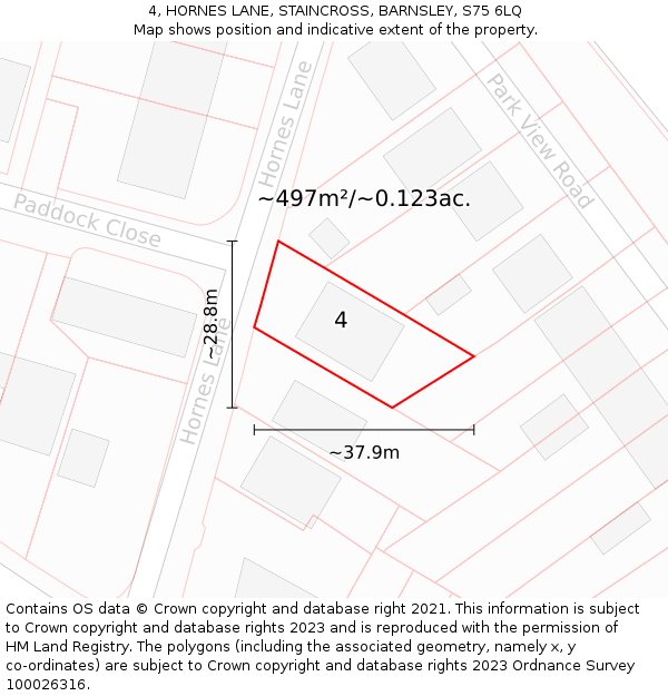 4, HORNES LANE, STAINCROSS, BARNSLEY, S75 6LQ: Plot and title map