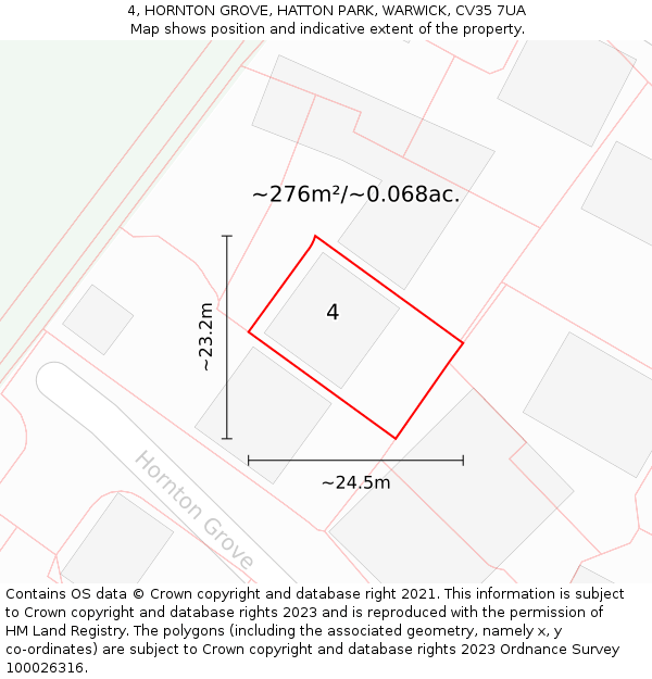 4, HORNTON GROVE, HATTON PARK, WARWICK, CV35 7UA: Plot and title map