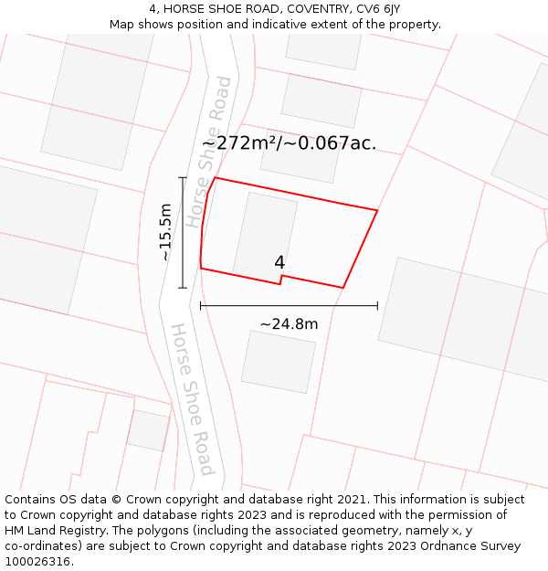 4, HORSE SHOE ROAD, COVENTRY, CV6 6JY: Plot and title map