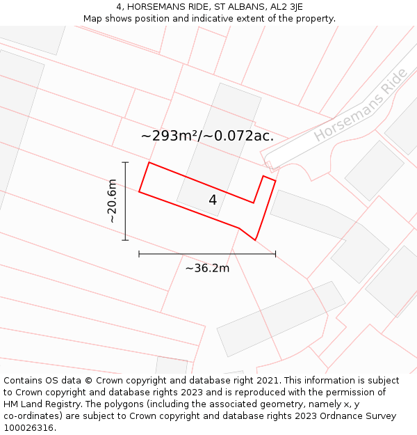 4, HORSEMANS RIDE, ST ALBANS, AL2 3JE: Plot and title map