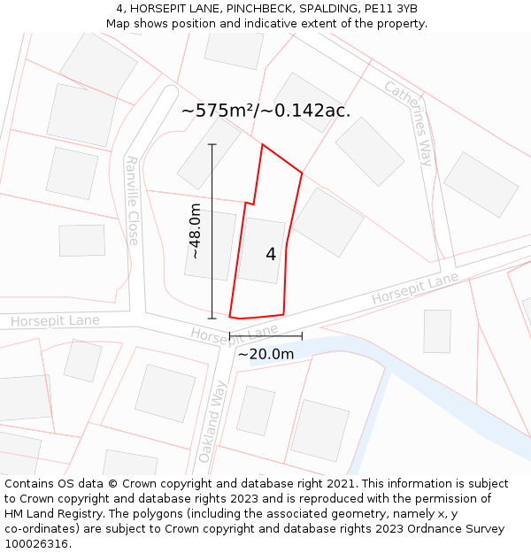 4, HORSEPIT LANE, PINCHBECK, SPALDING, PE11 3YB: Plot and title map