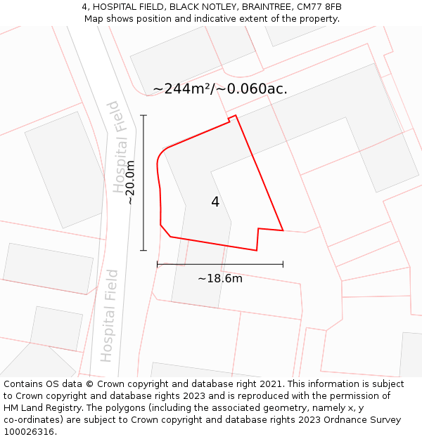 4, HOSPITAL FIELD, BLACK NOTLEY, BRAINTREE, CM77 8FB: Plot and title map