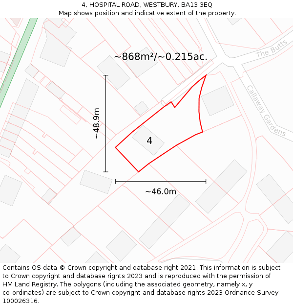 4, HOSPITAL ROAD, WESTBURY, BA13 3EQ: Plot and title map