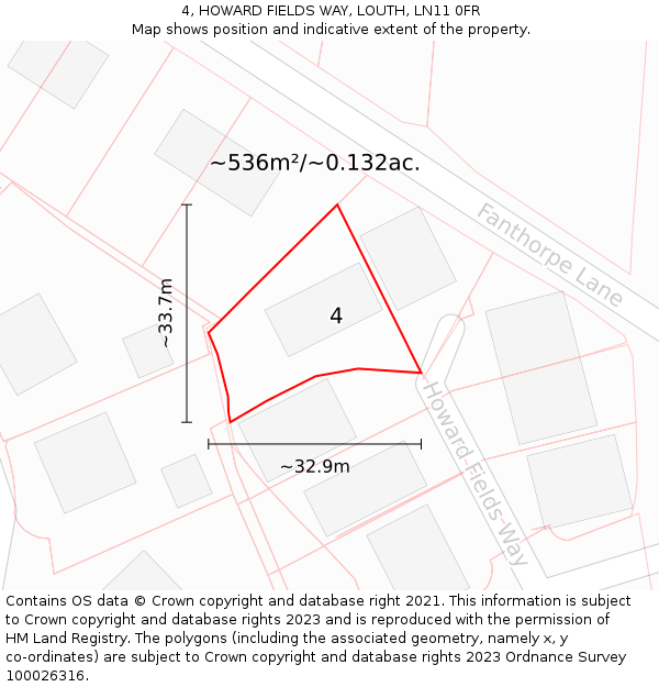 4, HOWARD FIELDS WAY, LOUTH, LN11 0FR: Plot and title map