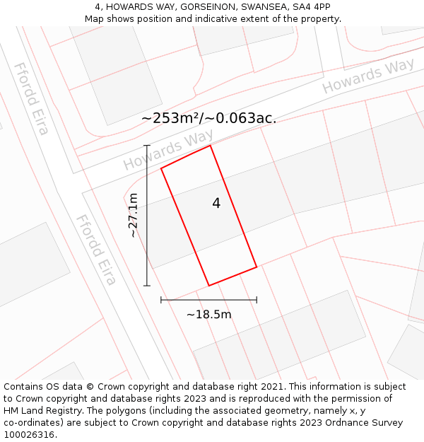 4, HOWARDS WAY, GORSEINON, SWANSEA, SA4 4PP: Plot and title map