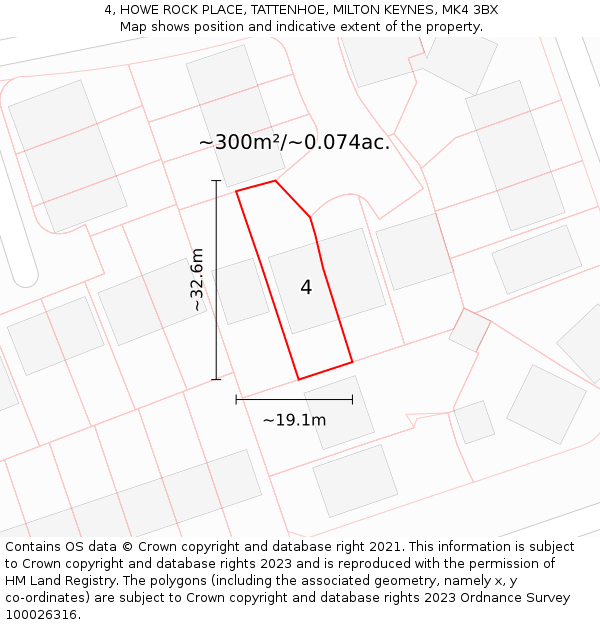 4, HOWE ROCK PLACE, TATTENHOE, MILTON KEYNES, MK4 3BX: Plot and title map