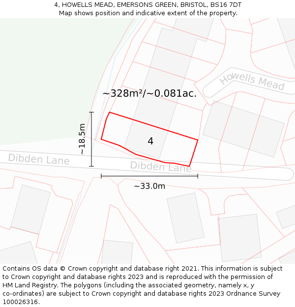 4, HOWELLS MEAD, EMERSONS GREEN, BRISTOL, BS16 7DT: Plot and title map