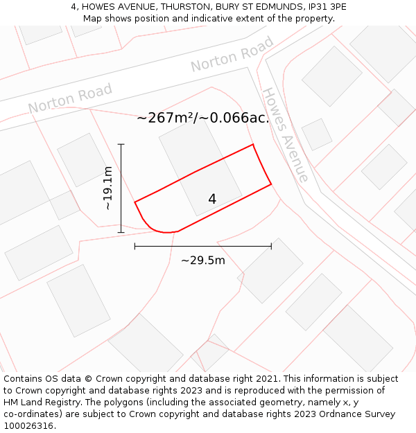 4, HOWES AVENUE, THURSTON, BURY ST EDMUNDS, IP31 3PE: Plot and title map