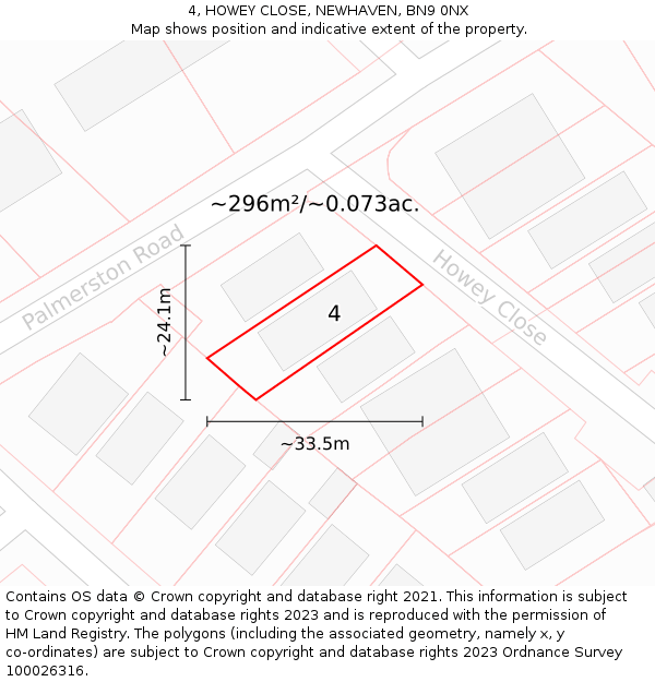 4, HOWEY CLOSE, NEWHAVEN, BN9 0NX: Plot and title map