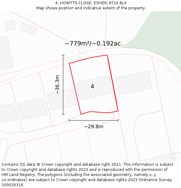 4, HOWITTS CLOSE, ESHER, KT10 8LX: Plot and title map