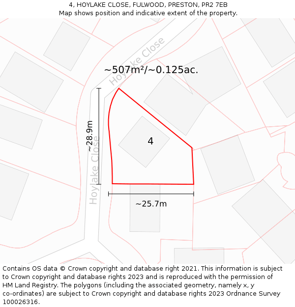 4, HOYLAKE CLOSE, FULWOOD, PRESTON, PR2 7EB: Plot and title map