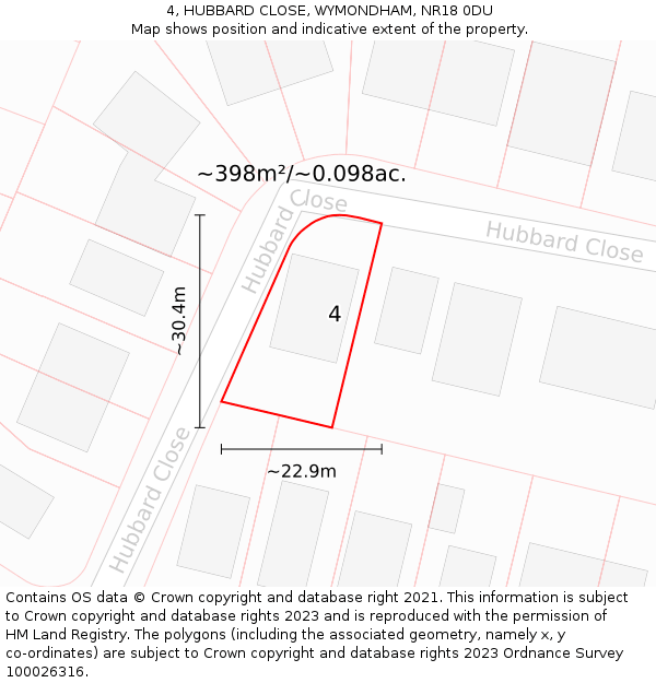4, HUBBARD CLOSE, WYMONDHAM, NR18 0DU: Plot and title map