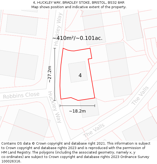 4, HUCKLEY WAY, BRADLEY STOKE, BRISTOL, BS32 8AR: Plot and title map