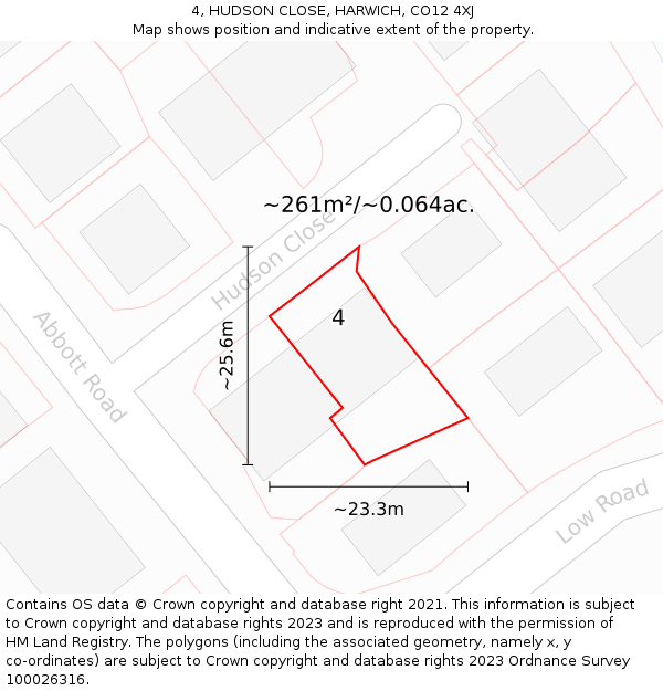 4, HUDSON CLOSE, HARWICH, CO12 4XJ: Plot and title map