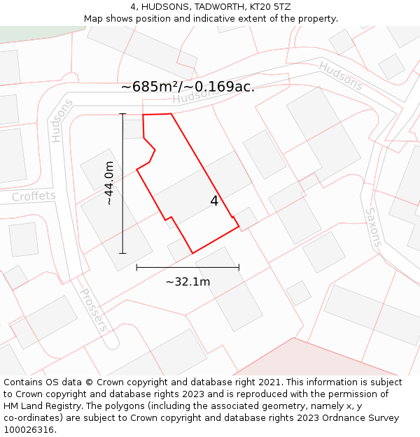 4, HUDSONS, TADWORTH, KT20 5TZ: Plot and title map