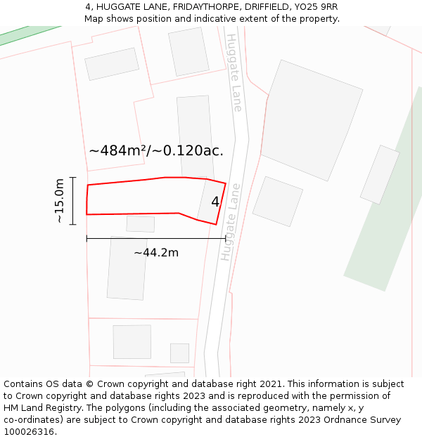 4, HUGGATE LANE, FRIDAYTHORPE, DRIFFIELD, YO25 9RR: Plot and title map