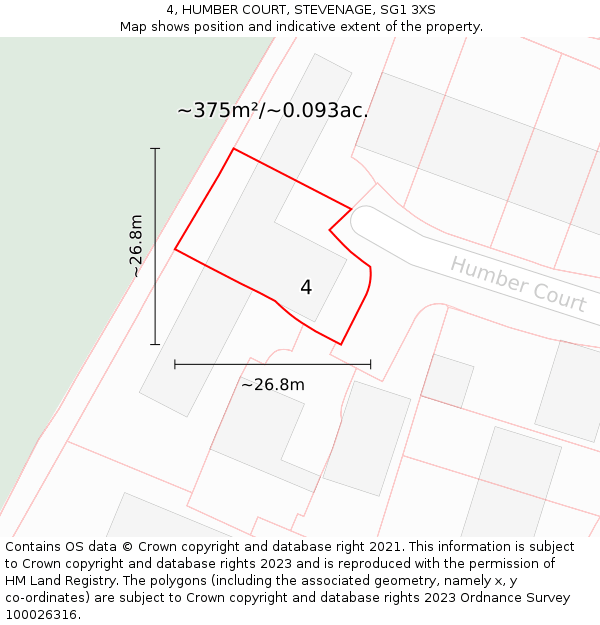 4, HUMBER COURT, STEVENAGE, SG1 3XS: Plot and title map