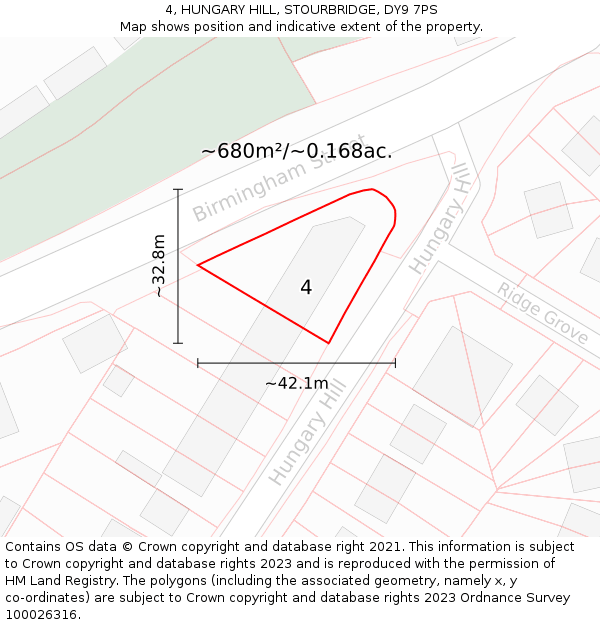 4, HUNGARY HILL, STOURBRIDGE, DY9 7PS: Plot and title map