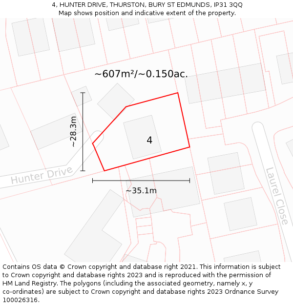 4, HUNTER DRIVE, THURSTON, BURY ST EDMUNDS, IP31 3QQ: Plot and title map