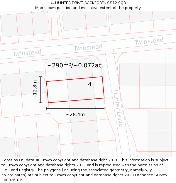 4, HUNTER DRIVE, WICKFORD, SS12 9QR: Plot and title map