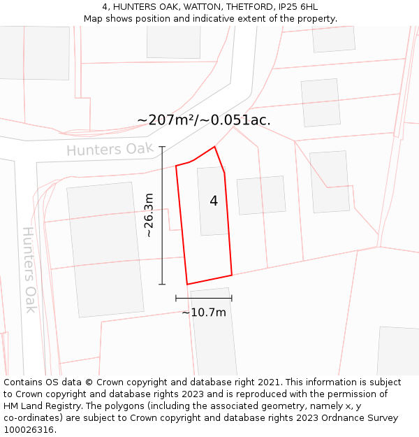 4, HUNTERS OAK, WATTON, THETFORD, IP25 6HL: Plot and title map