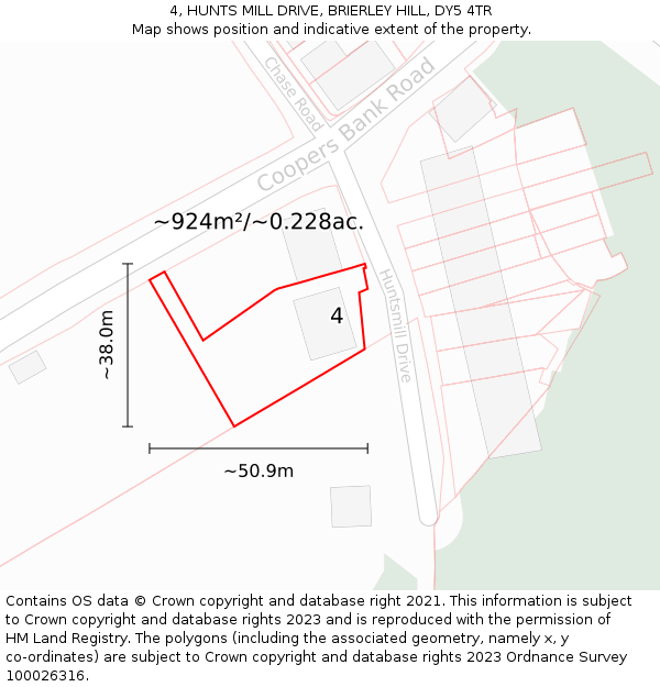 4, HUNTS MILL DRIVE, BRIERLEY HILL, DY5 4TR: Plot and title map