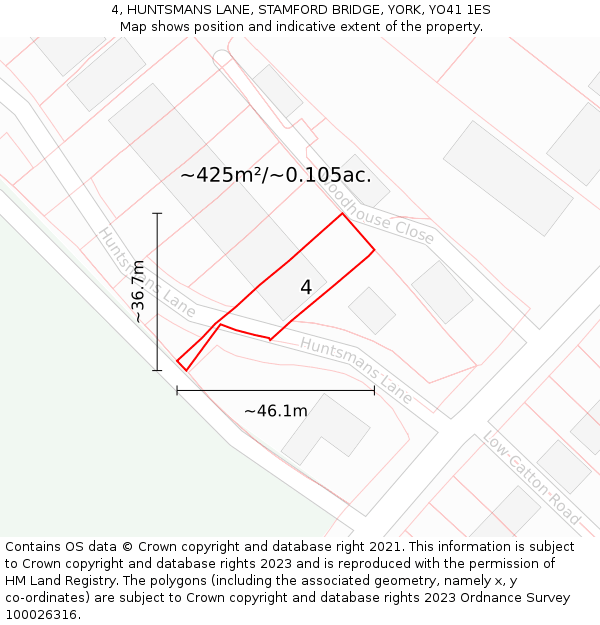 4, HUNTSMANS LANE, STAMFORD BRIDGE, YORK, YO41 1ES: Plot and title map