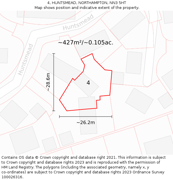 4, HUNTSMEAD, NORTHAMPTON, NN3 5HT: Plot and title map